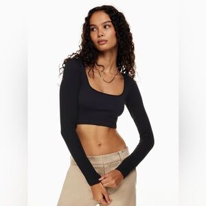 Zara Black Square Neck Seamless Ribbed Long Sleeve Crop Top Size M-L